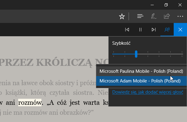 Wybór głosu do czytania w Edge