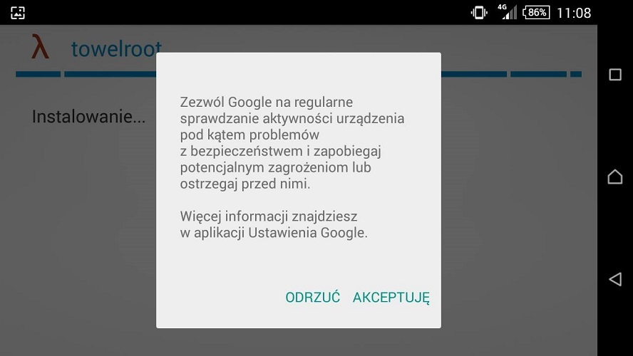 Android - okno weryfikacji aplikacji