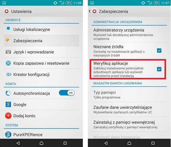 Ustawienia zabezpieczeń w Androidzie