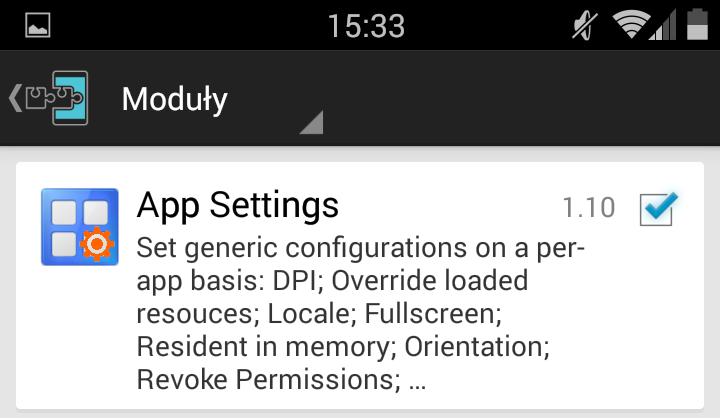 Aktywacja modułu App Settings