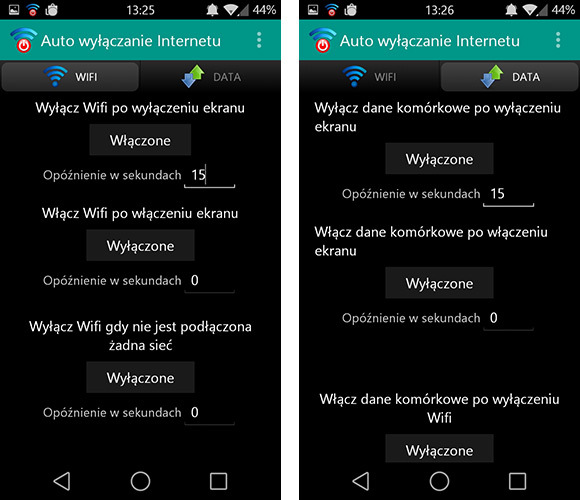 Auto wyłączanie Internetu - interfejs aplikacji