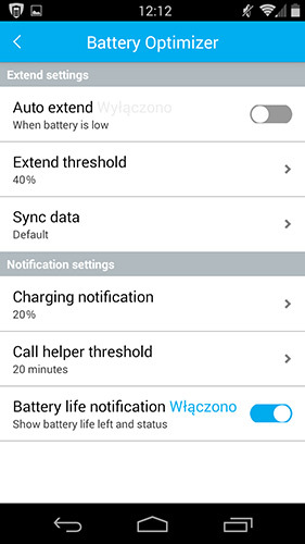 Battery Optimizer - ustawienia