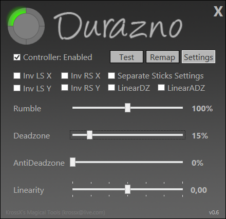 Durazno - ustawienia pada