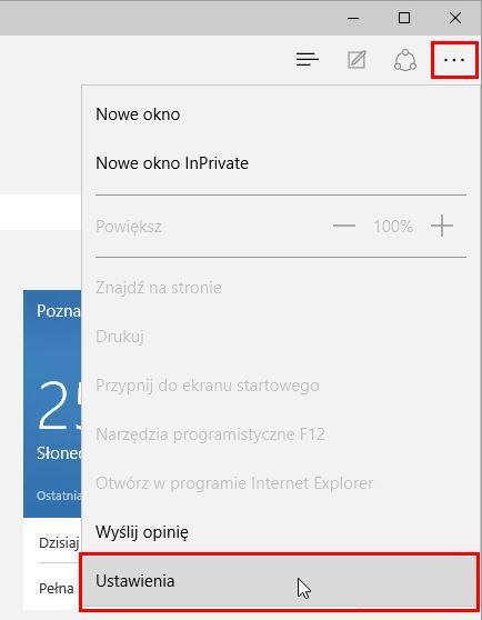Microsoft Edge - menu opcji