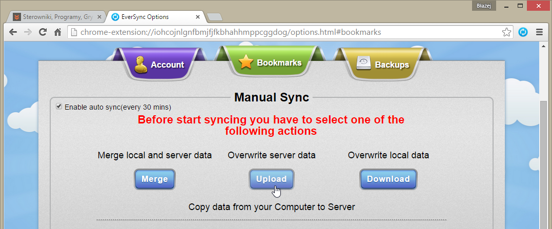 Pierwsza synchronizacja danych w Chrome