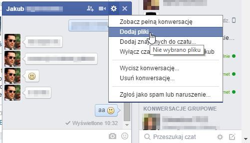 Facebook - dodawanie plików do rozmowy