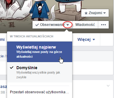 Facebook - ustawienia aktualności znajomego