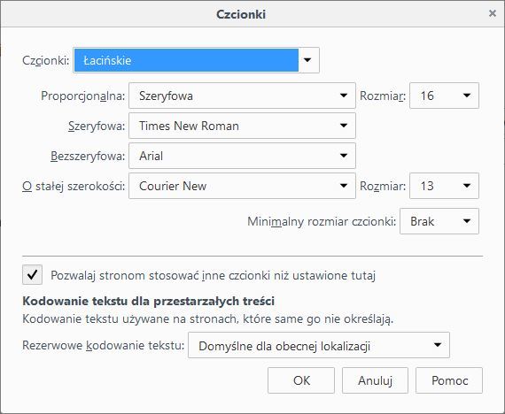 Firefox - ustawienia czcionek