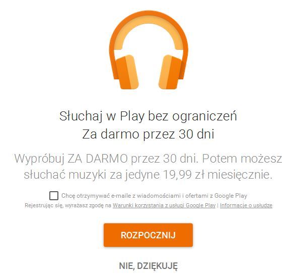 Google Play Muzyka - pierwsza rejestracja