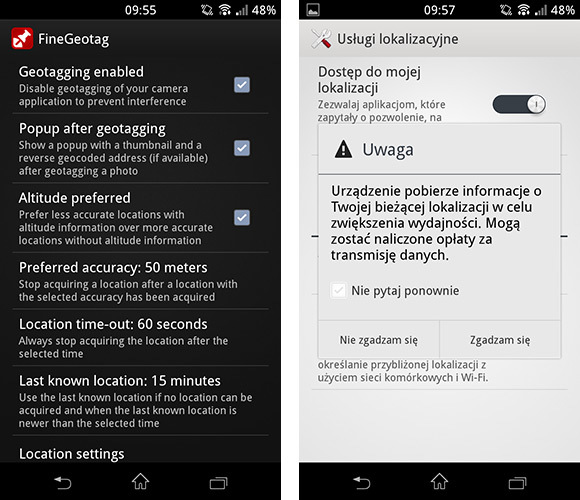 Ustawienia geotagowania w FineGeoTag