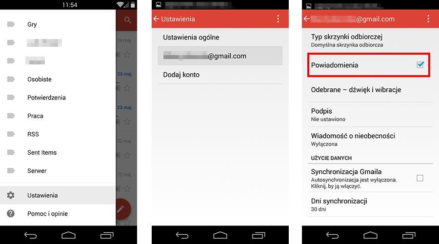 Ustawienia konta Gmail w Androidzie
