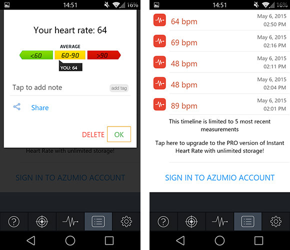 Instant Heart Rate - wynik i historia