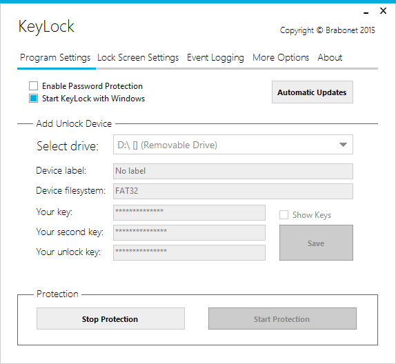KeyLock - działający program