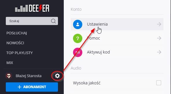 Deezer - ustawienia