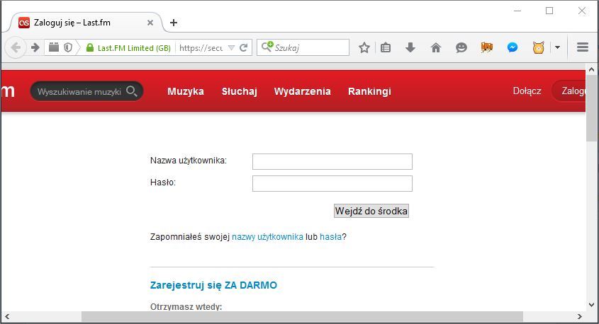 FoxyScrobbler - logowanie w Firefox