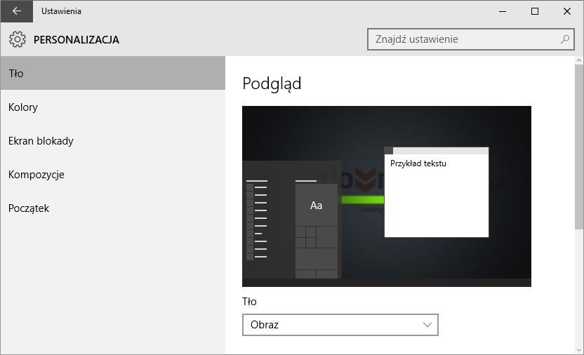Ustawienia personalizacji w Windows 10