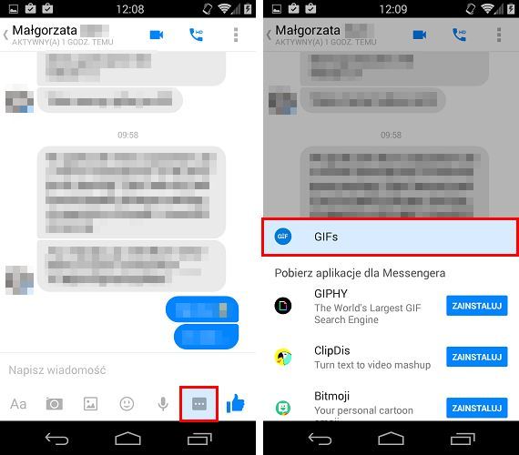 Dodawanie GIFa w Messengerze
