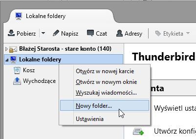 Thunderbird - tworzenie nowego folderu lokalnego