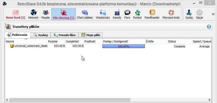 Retroshare - odbieranie pliku