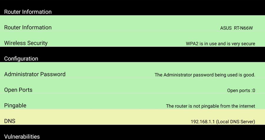 Informacje o stanie bezpieczeństwa routera w RouterCheck na Androidzie
