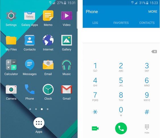 Galaxy S6 - Material Theme - Szuflada aplikacji i Dialer