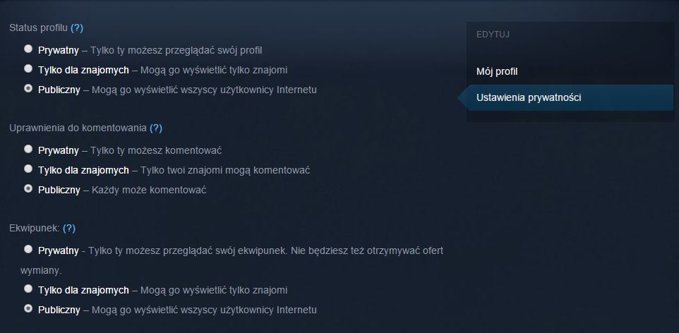 Steam - ustawienia prywatności