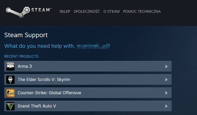 Steam - wybór gry do zwrotu