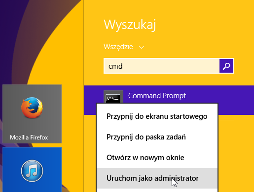 Uruchamianie Wiersza polecenia w trybie administratora