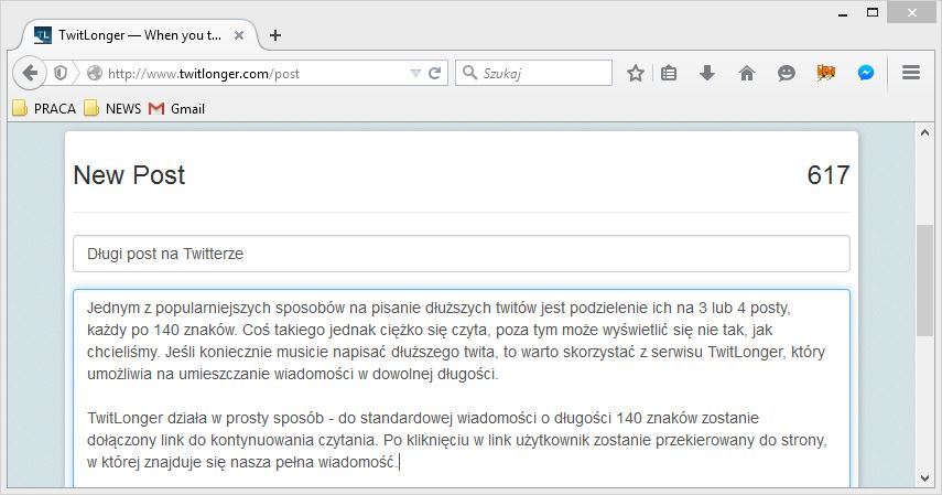TwitLonger - wpisywanie posta