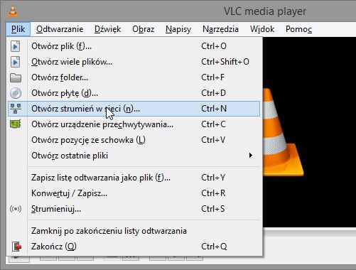 Otwieranie strumienia z sieci w VLC