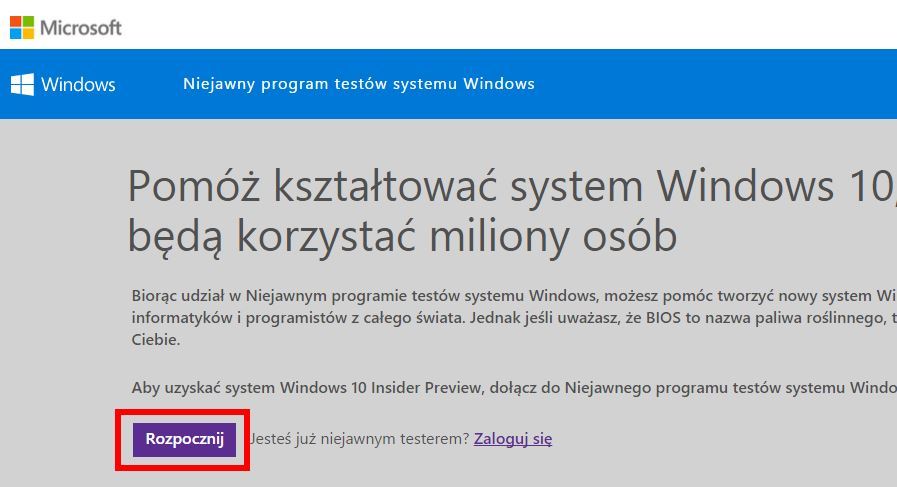 Zapisywanie się do programu Insider