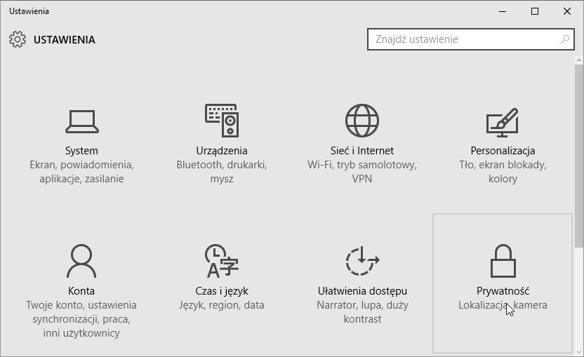 Ustawienia w Windows 10