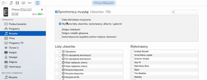 Dostosowywanie synchronizacji iPhone'a w iTunes