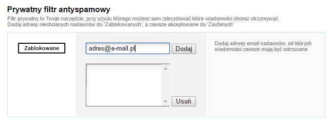 Blokuj nadawców w poczcie Interia