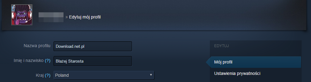 Edytuj nazwę profilu Steam