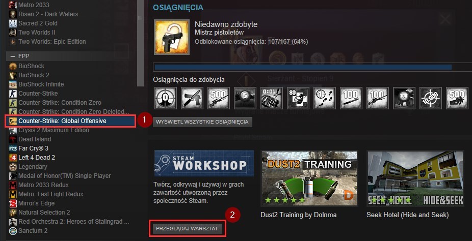 Wejdź do Warsztatu Steam dla CS:GO