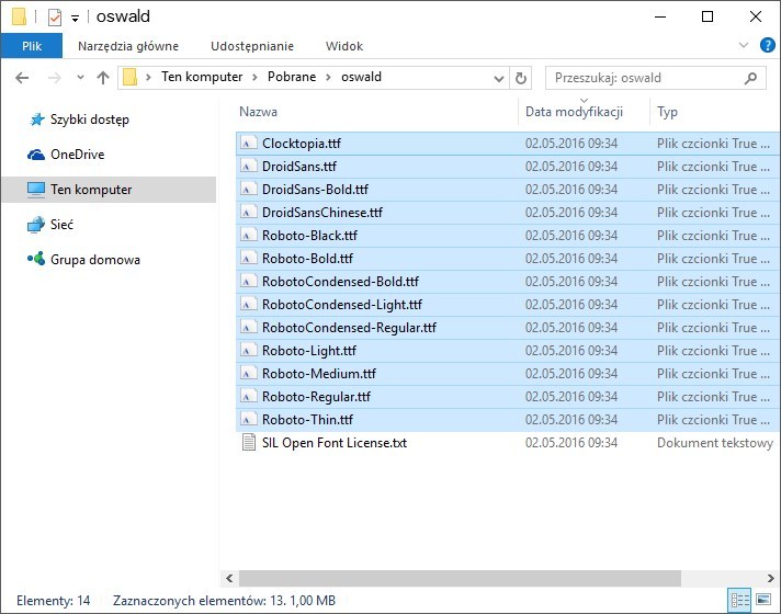 Gotowe 13 plików z czcionką do podmiany