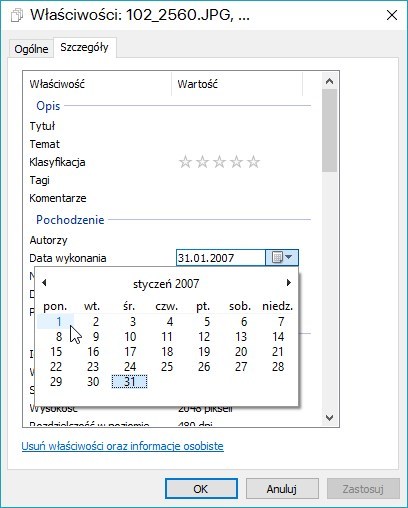 Zmiana daty zdjęcia