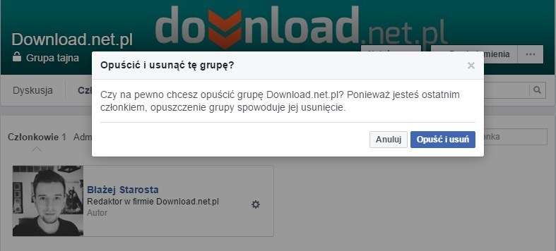 Potwierdzenie usunięcia grupy