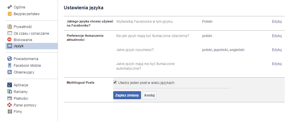 Włącz funkcję wielojęzycznych postów na Facebooku