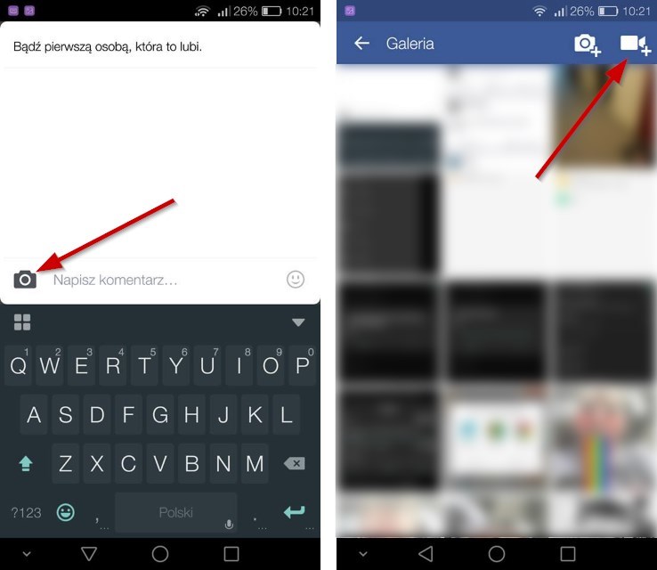 Dodawanie komentarza wideo w wersji mobilnej Facebooka