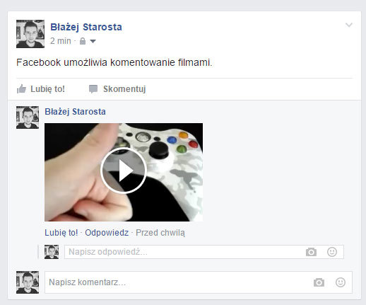 Facebook - film w komentarzu