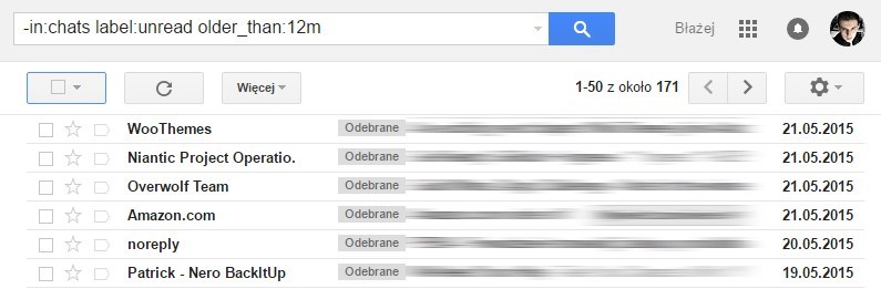 Gmail - wyświetlanie wiadomości starszych niż X miesięcy