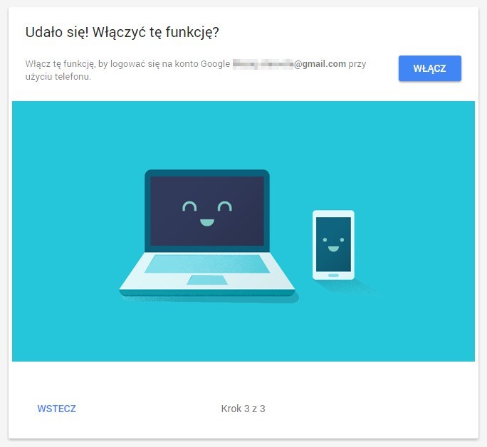 Potwierdzenie włączenia Google Prompt