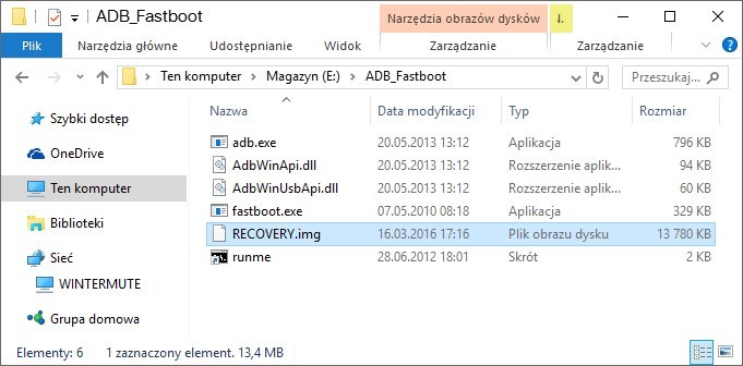 Zapisz Recovery.img w katalogu z ADB/Fastboot