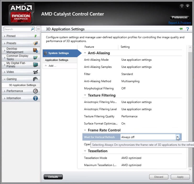 AMD Catalyst Control Center - wyłącz VSync