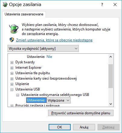 Dezaktywuj opcję wyłączania USB