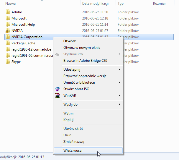 Edytuj folder NVIDIA Corporation