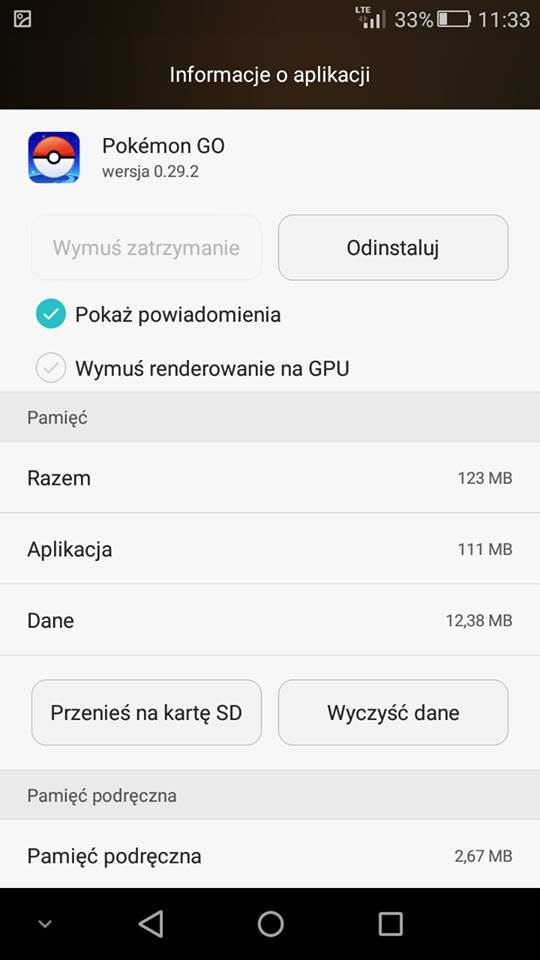 Pokemon GO - wyczyść dane aplikacji