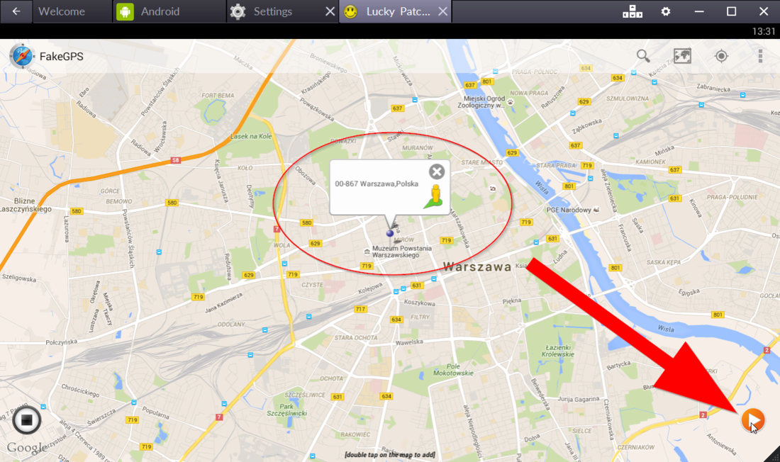 Ustawienie lokalizacji w Fake GPS